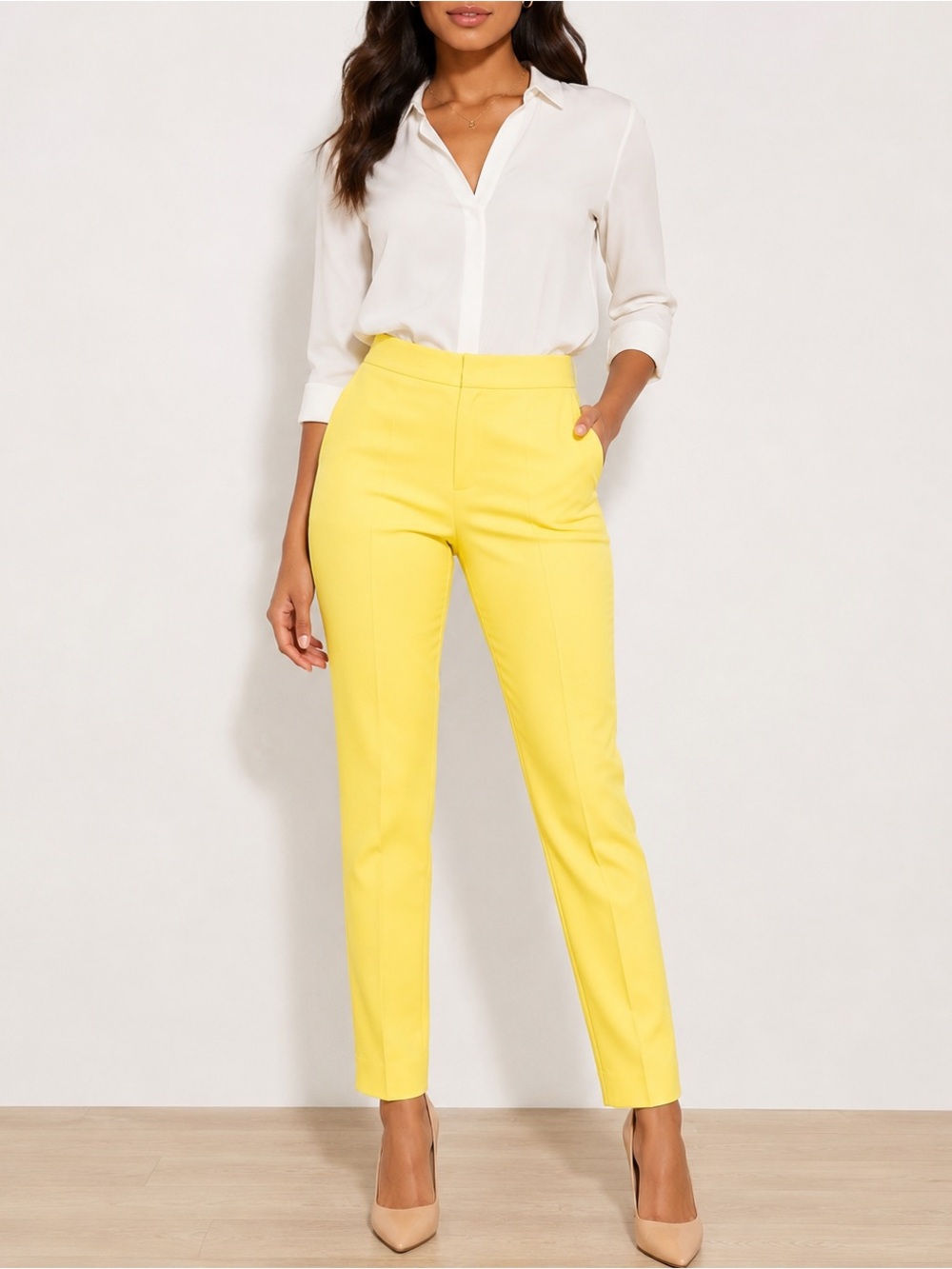 CALVIN KLEIN BRIGHT YELLOW TAILORED PANTS | SLIM ANKLE TROUSERS | SIZE 2 | NWT